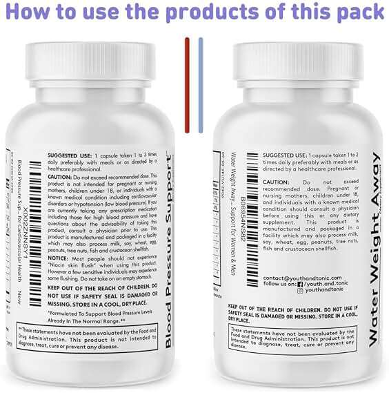 Youth & Tonic Daily Water Weight Away Pills and Blood Pressure Support Supplements/Natural Diuretics for Water Retention & BP Capsules to Maintain a Good Circulatory Health / 60 CPS for Women & Men - Image 7