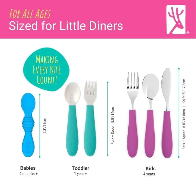 Elk and Friends Kids Silverware with Silicone Handle | Childrens Safe Flatware | Toddler Utensils | Baby Spoons + Forks | Stainless Steel Cutlery | Dishwasher Safe | 6 Pieces - Image 2