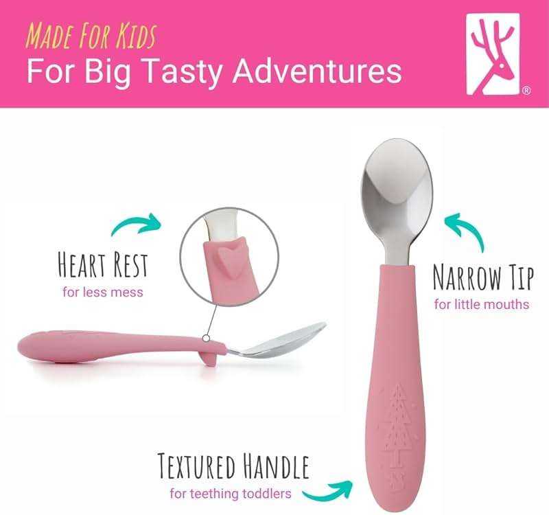 Elk and Friends Kids Silverware with Silicone Handle | Childrens Safe Flatware | Toddler Utensils | Baby Spoons + Forks | Stainless Steel Cutlery | Dishwasher Safe | 6 Pieces - Image 4