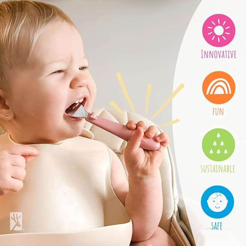 Elk and Friends Kids Silverware with Silicone Handle | Childrens Safe Flatware | Toddler Utensils | Baby Spoons + Forks | Stainless Steel Cutlery | Dishwasher Safe | 6 Pieces - Image 7