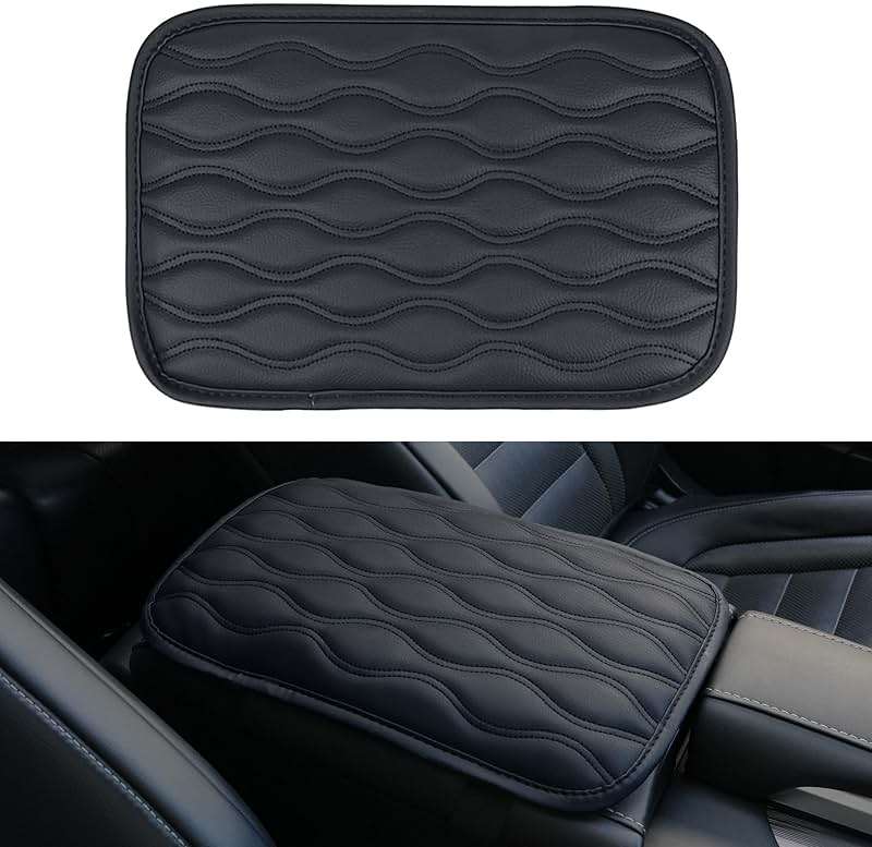 Amiss Car Center Console Cover, Upgraded Leather Car Armrest Cushion, Universal Waterproof Cushion Pad, Non-Slip Car Interior Accessories, Fits Most Sedans SUVs Trucks (Black) - Image 1