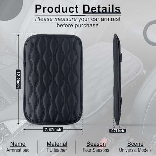 Amiss Car Center Console Cover, Upgraded Leather Car Armrest Cushion, Universal Waterproof Cushion Pad, Non-Slip Car Interior Accessories, Fits Most Sedans SUVs Trucks (Black) - Image 2