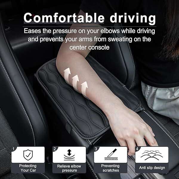 Amiss Car Center Console Cover, Upgraded Leather Car Armrest Cushion, Universal Waterproof Cushion Pad, Non-Slip Car Interior Accessories, Fits Most Sedans SUVs Trucks (Black) - Image 4