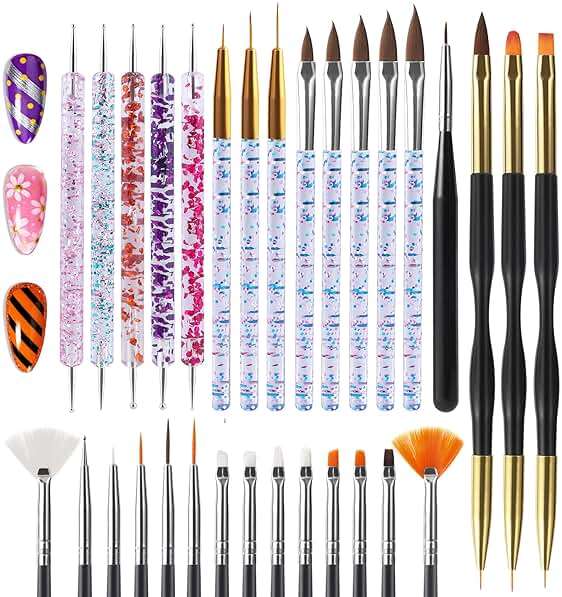 Artdone 31pcs Nail Art Brushes, Nail Art Tool Set, Dotting Tools, Dust Brush,Striping Brushes for Long Lines, Drawing Pen For Gel Polish Design supply - Image 1