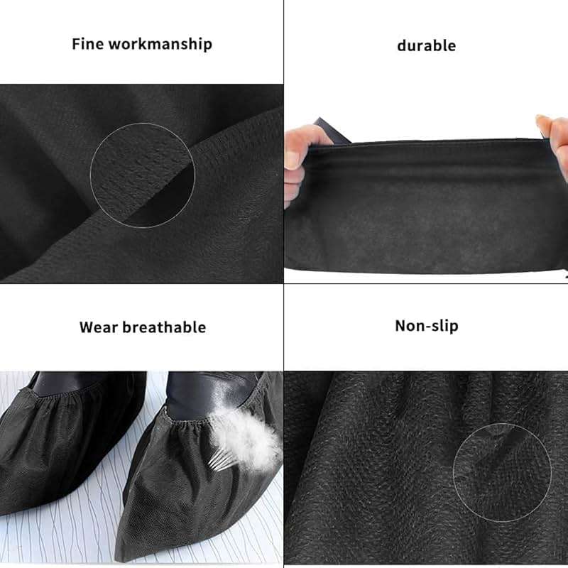 XIAOWEI Black Shoe Covers - 100 Pack (50 Pairs) Disposable Boot and Booties | One Size Fits Most Durable 35 GSM Non Woven Material (Black) - Image 2