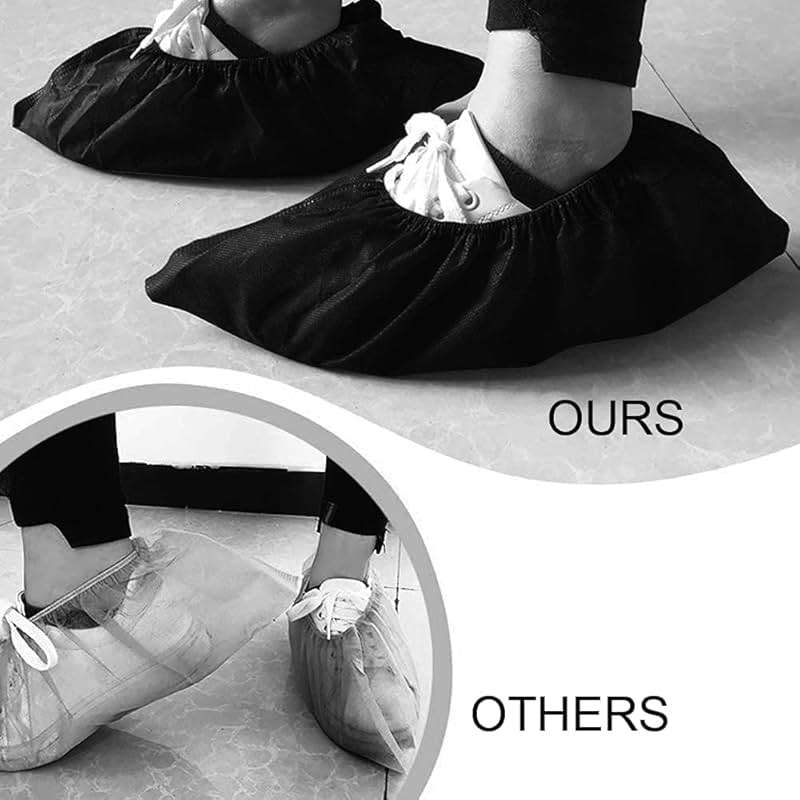 XIAOWEI Black Shoe Covers - 100 Pack (50 Pairs) Disposable Boot and Booties | One Size Fits Most Durable 35 GSM Non Woven Material (Black) - Image 5