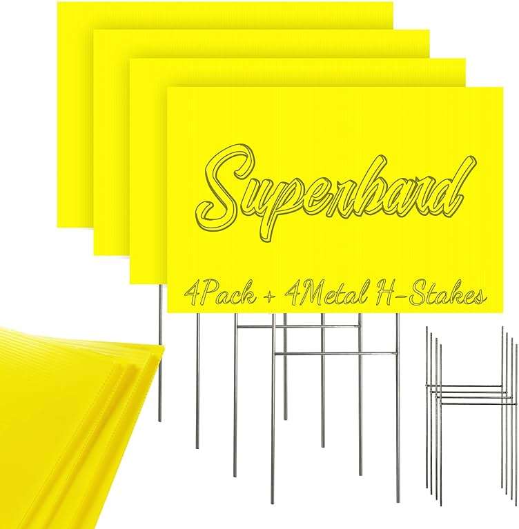 Blank Yard Signs with Stakes, Yellow 4 Pack12"x18" Corrugated Plastic Sheet for Yard Sale Signs,Garage Sale Signs, Blank Signs with Stakes, Superhard Sturdy - Image 1