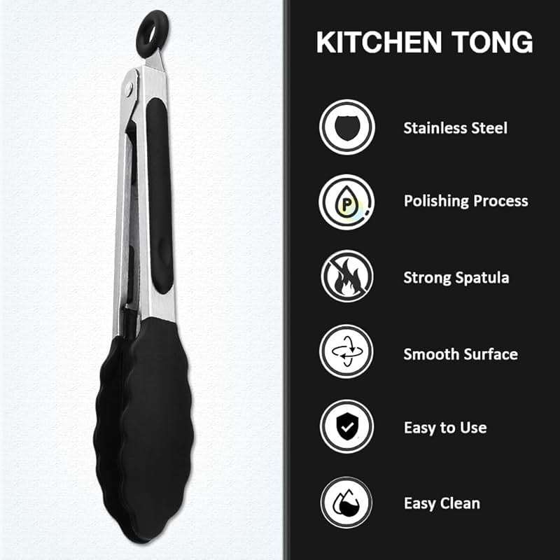 Pharamat Mini Silicone Serving Tongs Set of 3, Small Kitchen Tongs (7 inch) with Silicone Tips and Stainless Steel Handle, Cooking Tongs for Salads, Pasta, Steaks, Vegetables - Image 4