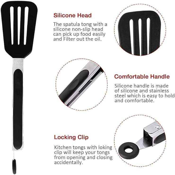 Pharamat Mini Silicone Serving Tongs Set of 3, Small Kitchen Tongs (7 inch) with Silicone Tips and Stainless Steel Handle, Cooking Tongs for Salads, Pasta, Steaks, Vegetables - Image 5