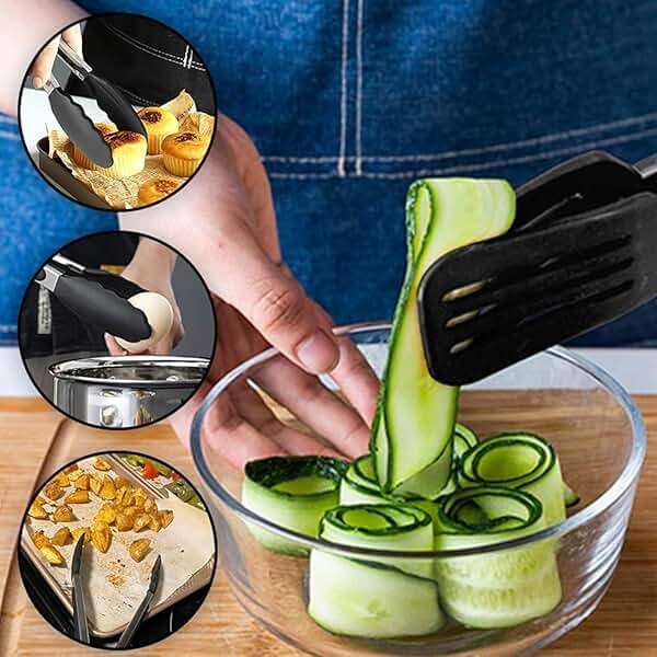 Pharamat Mini Silicone Serving Tongs Set of 3, Small Kitchen Tongs (7 inch) with Silicone Tips and Stainless Steel Handle, Cooking Tongs for Salads, Pasta, Steaks, Vegetables - Image 7