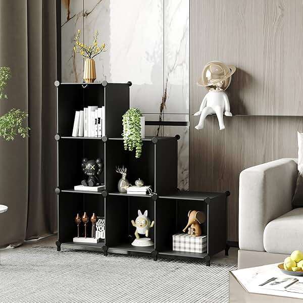 AWTATOS Cube Storage Organizer, Storage Cubes Shelves Bookshelf, 6 Cube Closet Organizers and Storage, DIY Stackable Plastic Clothes Organizer Shelving for Bedroom, Home, Black - Image 2