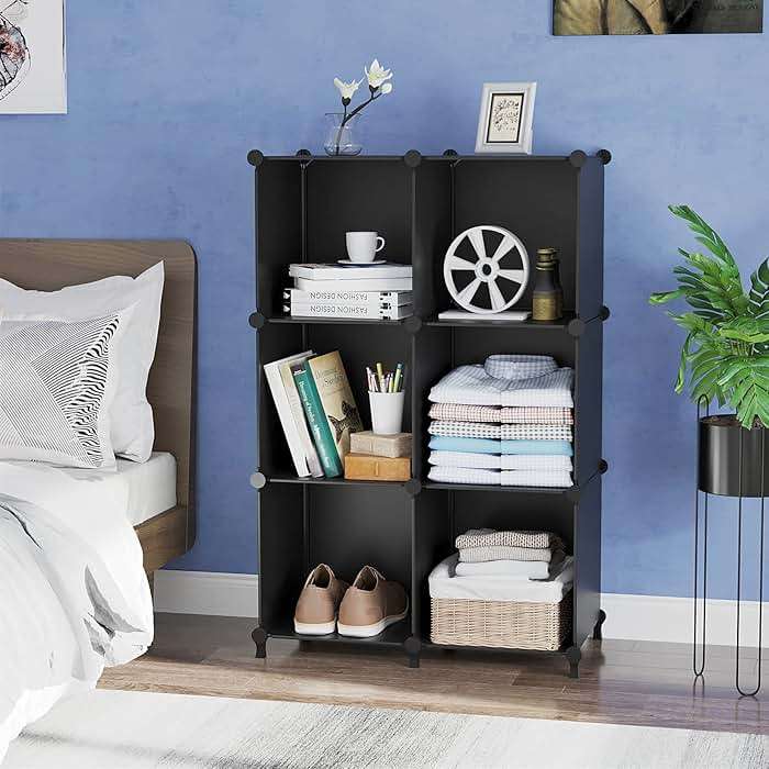 AWTATOS Cube Storage Organizer, Storage Cubes Shelves Bookshelf, 6 Cube Closet Organizers and Storage, DIY Stackable Plastic Clothes Organizer Shelving for Bedroom, Home, Black - Image 4