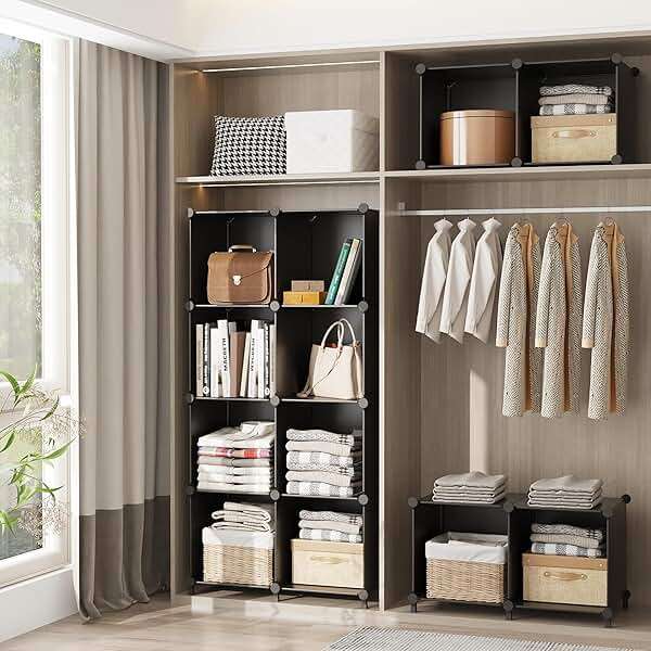 AWTATOS Cube Storage Organizer, Storage Cubes Shelves Bookshelf, 6 Cube Closet Organizers and Storage, DIY Stackable Plastic Clothes Organizer Shelving for Bedroom, Home, Black - Image 5
