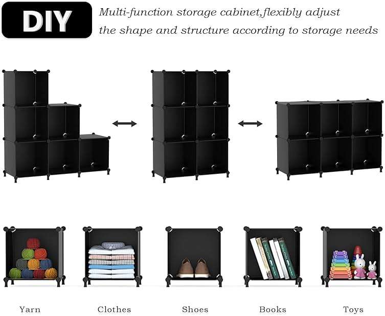 AWTATOS Cube Storage Organizer, Storage Cubes Shelves Bookshelf, 6 Cube Closet Organizers and Storage, DIY Stackable Plastic Clothes Organizer Shelving for Bedroom, Home, Black - Image 6