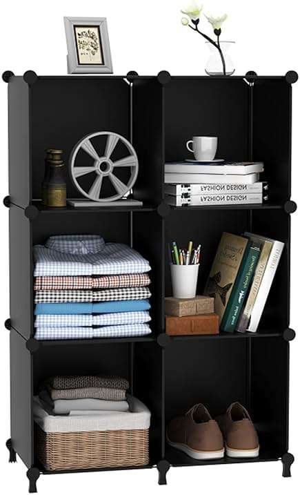AWTATOS Cube Storage Organizer, Storage Cubes Shelves Bookshelf, 6 Cube Closet Organizers and Storage, DIY Stackable Plastic Clothes Organizer Shelving for Bedroom, Home, Black - Image 8