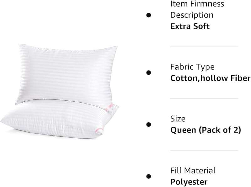EIUE Hotel Collection Bed Pillows for Sleeping 2 Pack Queen Size，Pillows for Side and Back Sleepers,Super Soft Down Alternative Microfiber Filled Pillows,20 x 30 Inches - Image 6