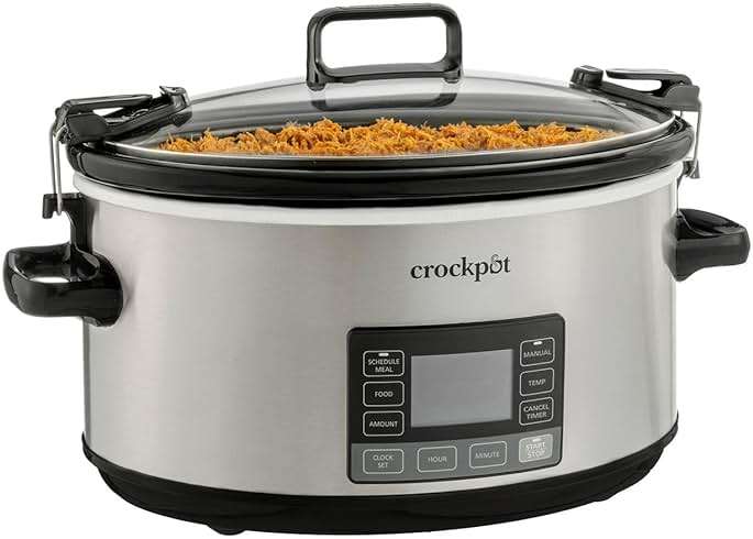 Crock-Pot 7-Quart Slow Cooker, Portable Programmable with Timer, Locking Lid, Stainless Steel; an Essential Kitchen Appliance, Perfect for Families and Gatherings - Image 1