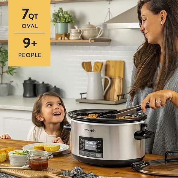 Crock-Pot 7-Quart Slow Cooker, Portable Programmable with Timer, Locking Lid, Stainless Steel; an Essential Kitchen Appliance, Perfect for Families and Gatherings - Image 2