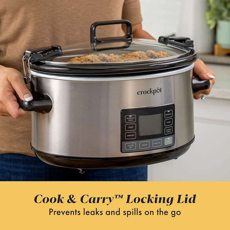 Crock-Pot 7-Quart Slow Cooker, Portable Programmable with Timer, Locking Lid, Stainless Steel; an Essential Kitchen Appliance, Perfect for Families and Gatherings - Image 4