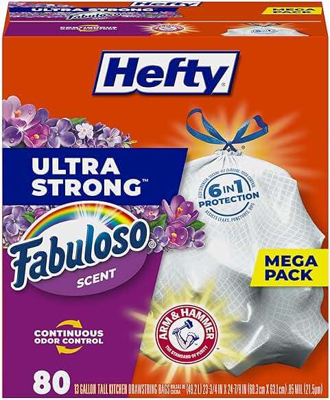Hefty Ultra Strong 13 Gallon Trash Bags, Tall Kitchen Trash Bags 13 Gallon Size, Resist Leaks, Punctures, and Rips, Continuous Odor Control, White, Fabuloso Scent, 80 Bags - Image 1