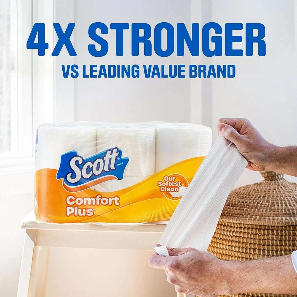 Scott ComfortPlus Toilet Paper, 36 Mega Rolls (2 Packs of 18), 425 Sheets per Roll, Septic-Safe, 1-Ply Toilet Tissue - Image 3