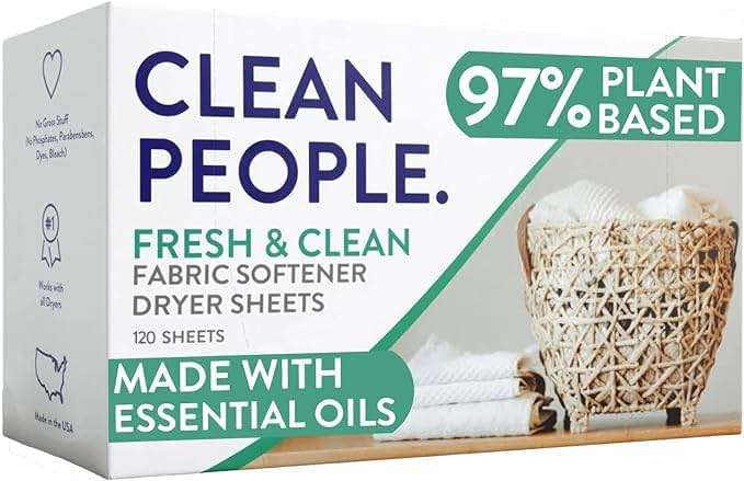 The Clean People Fabric Softener Sheets - Dryer Sheets - Softens & Removes Static Cling - Vegan Laundry Softener With Essential Oils - Fresh Scent, 120 Pack - Image 1