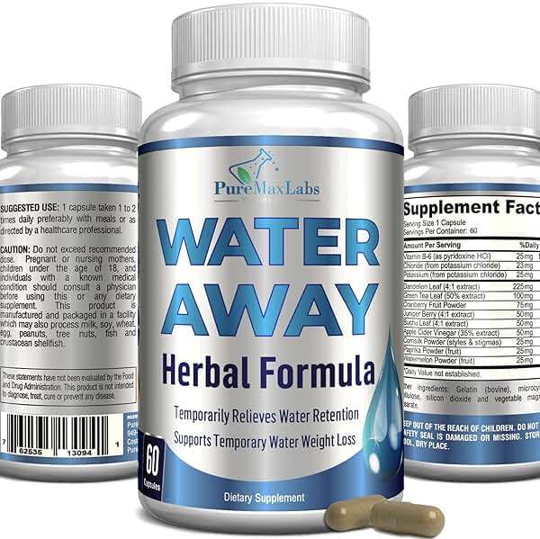 Water Away Gentle Herbal Diuretic - Natural Diuretic Water Pills - Relieve Bloating, Reduce Excess Water Weight with Dandelion Leaf, Green Tea, Detox Cleanse & Urinary Health. Non-GMO, 60 Capsules - Image 1