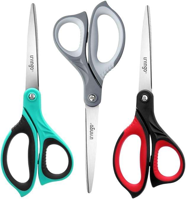 LIVINGO 8.5" Scissors All Purpose, 3 Pack Ultra Sharp Blade Shears, Professional Ergonomic Comfort Grip Scissors for Office School Home Supplies Fabric Sewing DIY Cutting General Use - Image 1