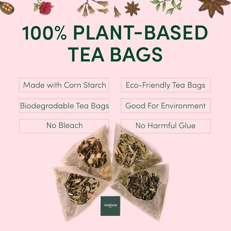 VAHDAM, Assorted Chai Tea Variety Pack (6 Delicious Flavors, 36 Eco Friendly Pyramid Tea Bags) Caffeinated, Gluten Free, Non GMO | Indian Masala Chai Tea Blends | Tea Gift Set for Men and Women - Image 4