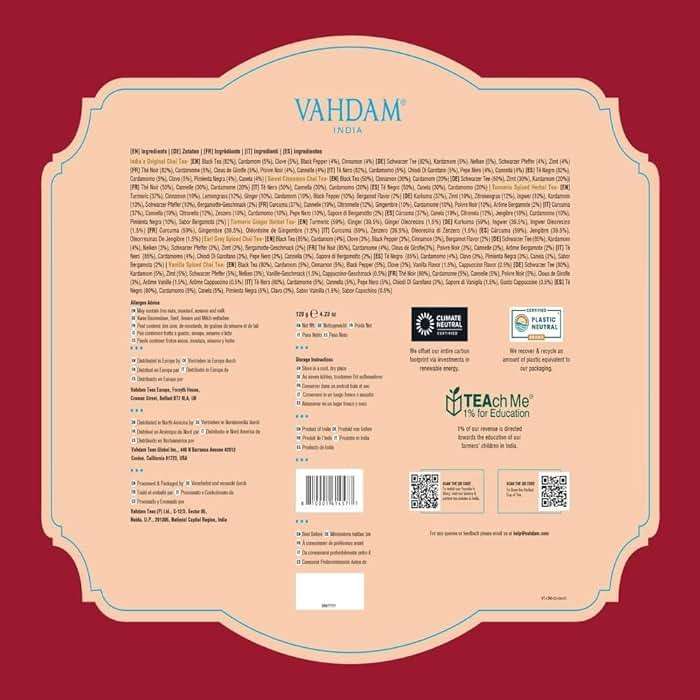 VAHDAM, Assorted Chai Tea Variety Pack (6 Delicious Flavors, 36 Eco Friendly Pyramid Tea Bags) Caffeinated, Gluten Free, Non GMO | Indian Masala Chai Tea Blends | Tea Gift Set for Men and Women - Image 9