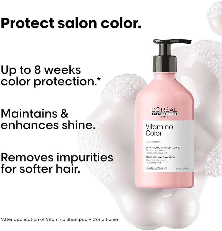 L'Oreal Professionnel Paris Vitamino Color Shampoo - Protects & Preserves Hair Color, Prevents Damage, Adds Vibrancy & Enhances Shine - Image 3