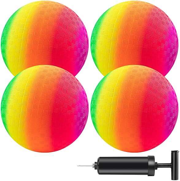 Micsoa Mic Playground Balls Kickballs 8.5 Inch, Rainbow Playground Ball Set for Kids and Adults, Kick Balls for Indoor & Outdoor Schoolyard Games with Hand Pump(4 Pack, Bulk Available) - Image 1