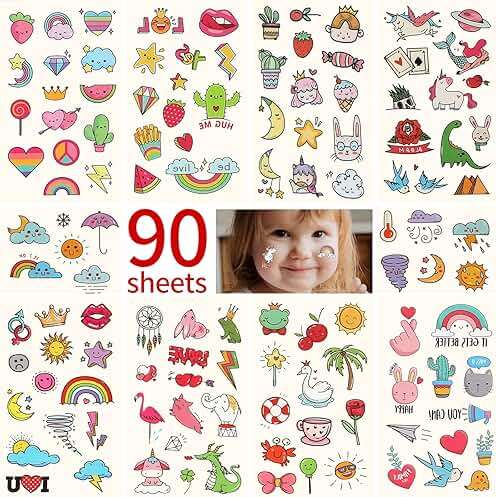 Metker Temporary Tattoos for Kids - 90 Sheets 1000+ Designs | Waterproof Temporary Tattoos toys for Birthday Party Favors, Group Activities | Educational & Safe Skin Art - Image 1