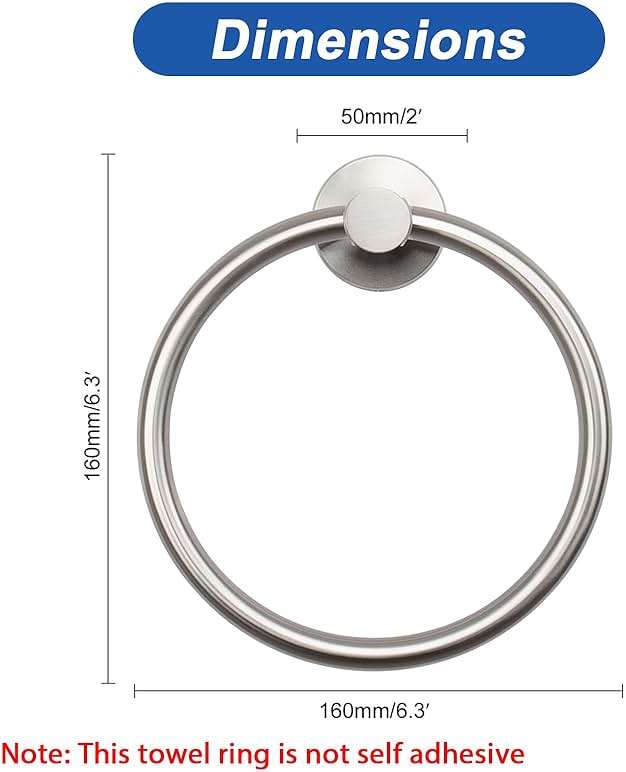 NearMoon Bath Towel Ring, Bathroom Hardware Accessories-Thicken Stainless Steel Hand Towel Holder for Bathroom, Modern Round Towel Hanger Wall Mounted (Brushed Nickel, 1 Pack) - Image 3