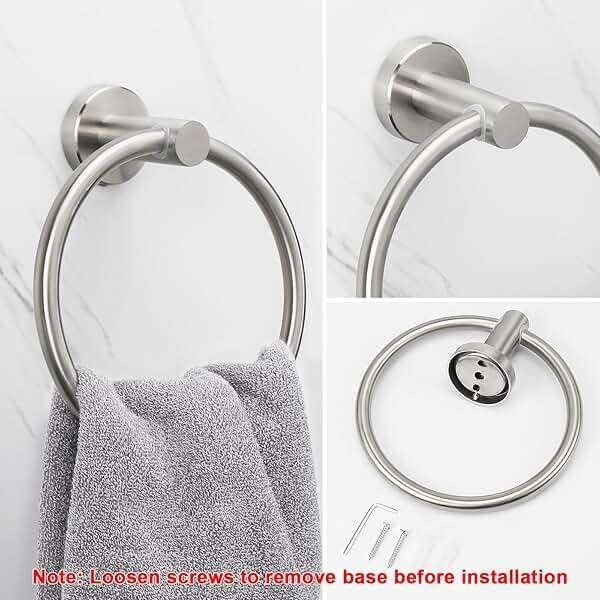 NearMoon Bath Towel Ring, Bathroom Hardware Accessories-Thicken Stainless Steel Hand Towel Holder for Bathroom, Modern Round Towel Hanger Wall Mounted (Brushed Nickel, 1 Pack) - Image 5