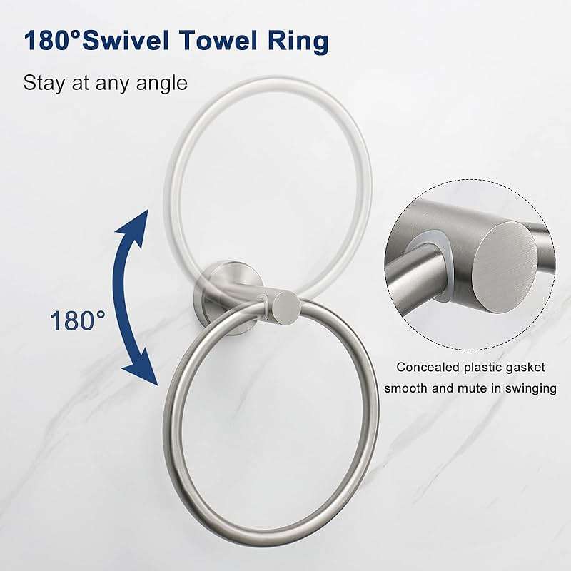 NearMoon Bath Towel Ring, Bathroom Hardware Accessories-Thicken Stainless Steel Hand Towel Holder for Bathroom, Modern Round Towel Hanger Wall Mounted (Brushed Nickel, 1 Pack) - Image 6
