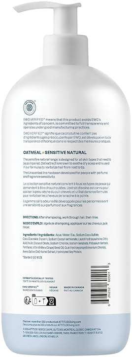 ATTITUDE Hair Shampoo for Sensitive Dry Scalp, EWG Verified, Soothing Oat, For Thin Hair, Naturally Derived Ingredients, Vegan and Plant-Based, Volume and Shine, Unscented, 32 Fl Oz - Image 6