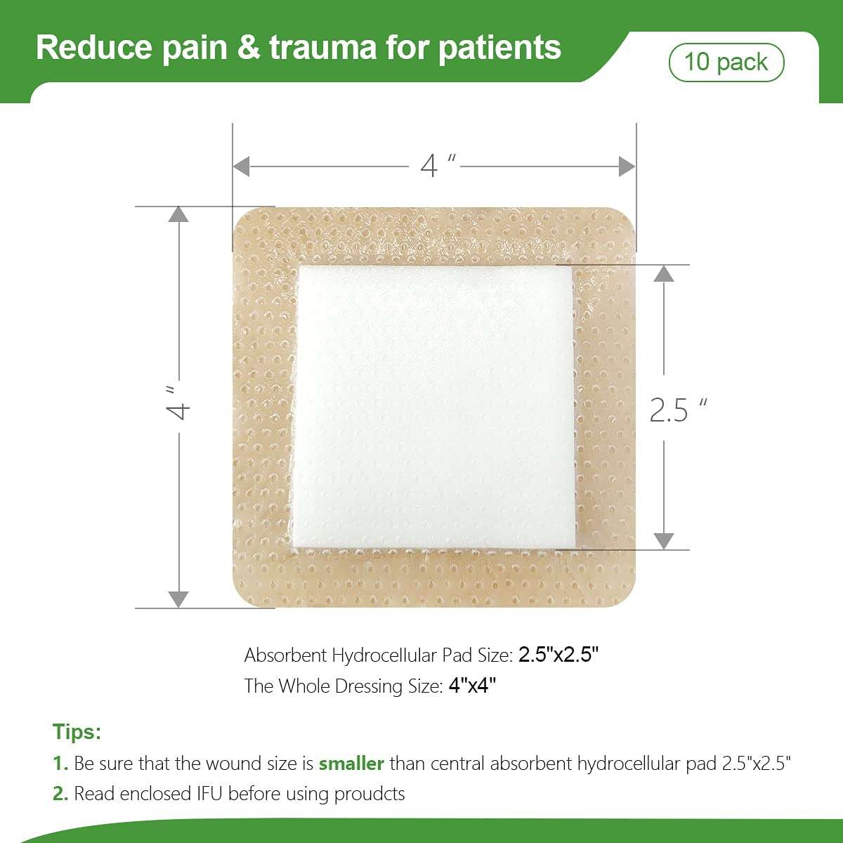 kastormed Silicone Adhesive Foam Dressing with Gentle Border 4''x4'' 10 Pack, High Absorbency Foam Wound Bandage for Bed Sore, Leg Ulcer, Diabetic Ulcer - Image 3