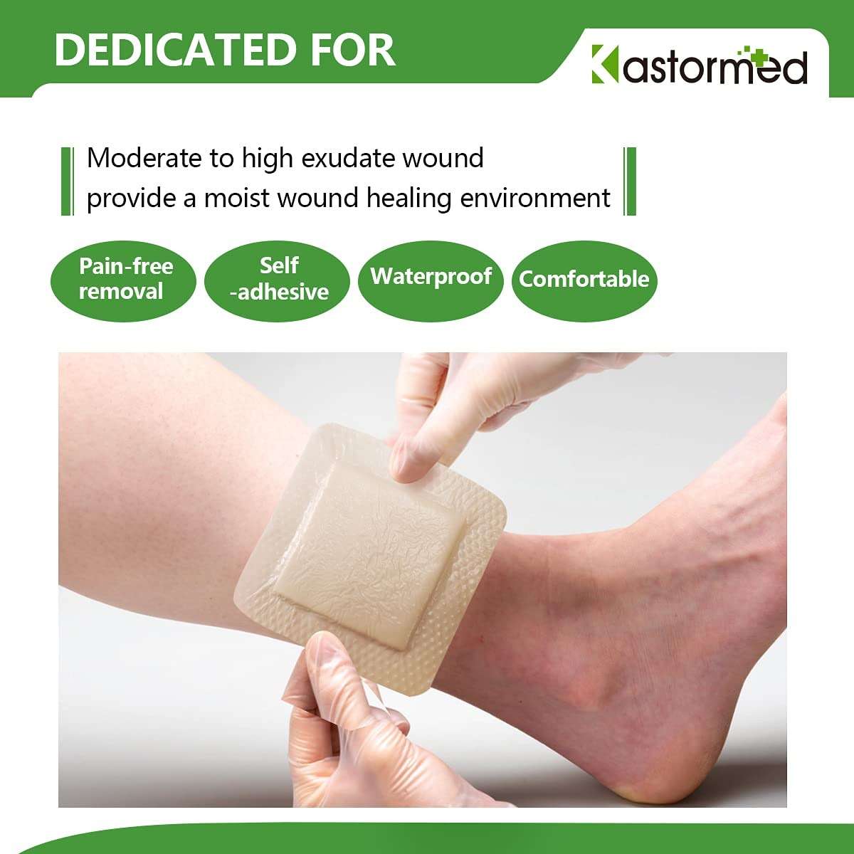 kastormed Silicone Adhesive Foam Dressing with Gentle Border 4''x4'' 10 Pack, High Absorbency Foam Wound Bandage for Bed Sore, Leg Ulcer, Diabetic Ulcer - Image 6
