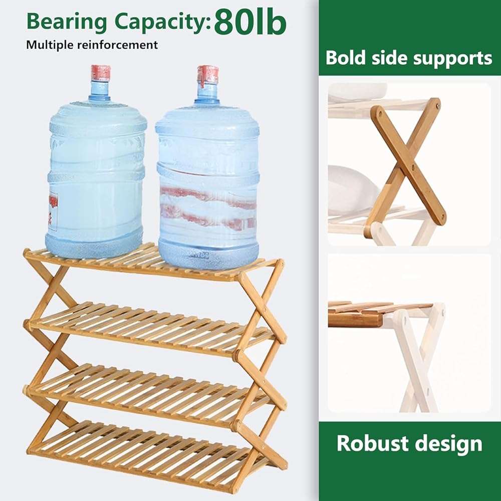 Glsety 3 Tier Bamboo Shoe Rack,Portable Folding Shoe Storage Rack,Without Installation Small Shoe Rack Perfect for Corridors, Bedrooms and Small Spaces (3 Tier) - Image 3