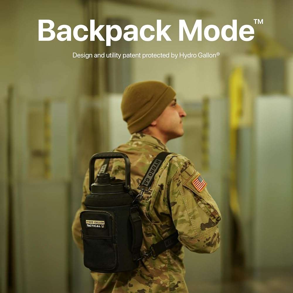 Hydro Gallon® Tactical - Insulated 1 Gallon Water Bottle Jug, Military Grade Sleeve. Large Stainless Steel Vacuum Metal Thermos Growler. Wide mouth, Shoulder Strap, MOLLE, Pockets, Handle. 128oz - Image 2