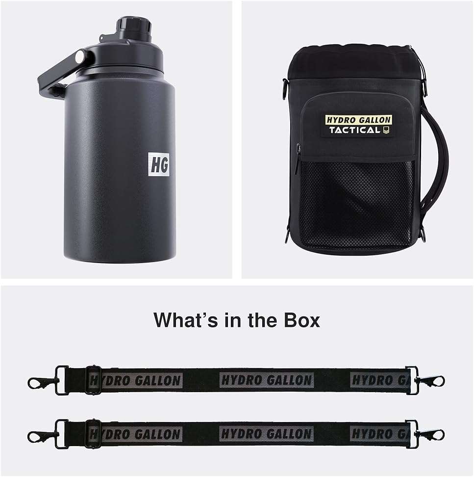 Hydro Gallon® Tactical - Insulated 1 Gallon Water Bottle Jug, Military Grade Sleeve. Large Stainless Steel Vacuum Metal Thermos Growler. Wide mouth, Shoulder Strap, MOLLE, Pockets, Handle. 128oz - Image 3