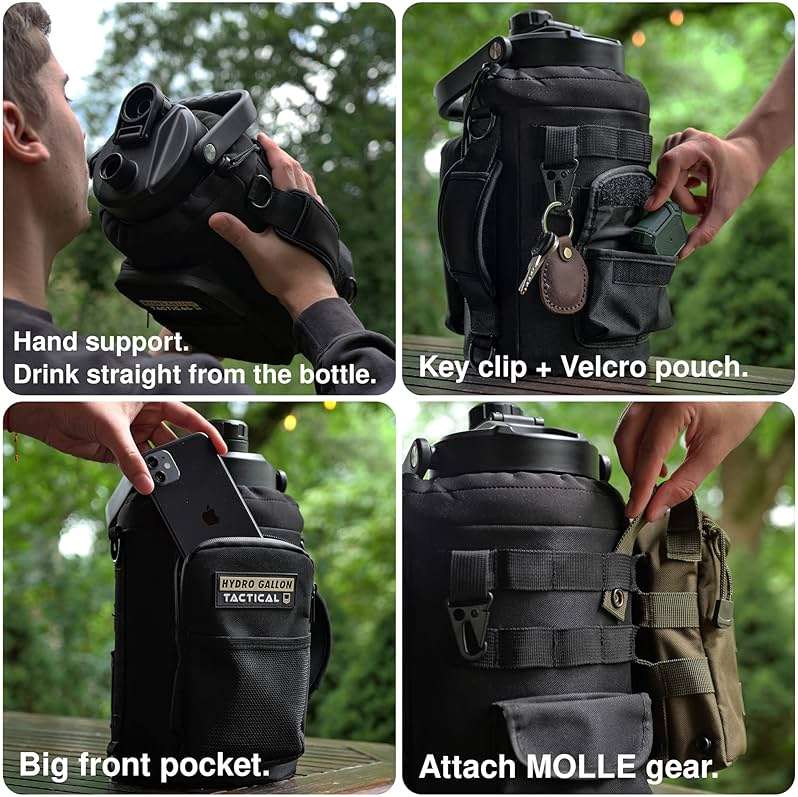 Hydro Gallon® Tactical - Insulated 1 Gallon Water Bottle Jug, Military Grade Sleeve. Large Stainless Steel Vacuum Metal Thermos Growler. Wide mouth, Shoulder Strap, MOLLE, Pockets, Handle. 128oz - Image 5