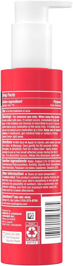 Neutrogena Stubborn Texture Daily Acne Facial Cleanser, Salicylic Acid Face Wash + Glycolic & Polyhydroxy Acids, Fragrance-Free, 6.3 fl. oz - Image 5