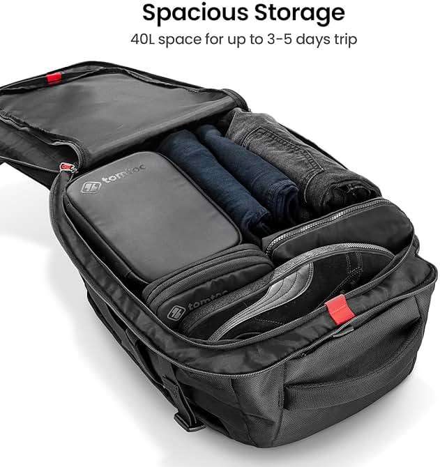 tomtoc Travel Backpack 40L, TSA Friendly Flight Approved Carry-on Luggage Hand Water-resistant Lightweight Business Rucksack, Durable Large Weekender Bag Daypack Fits 17.3 Inch Laptop, PFAS Free - Image 3