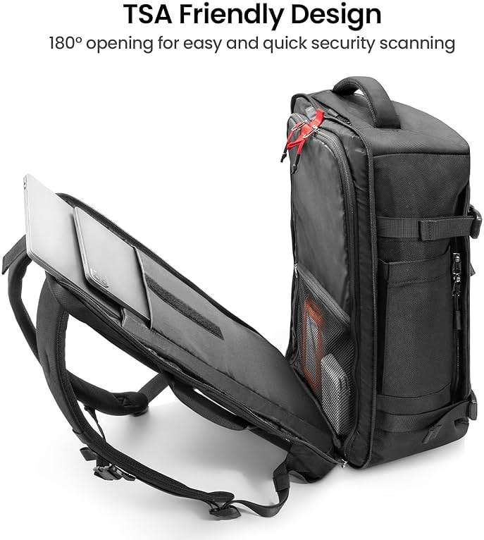 tomtoc Travel Backpack 40L, TSA Friendly Flight Approved Carry-on Luggage Hand Water-resistant Lightweight Business Rucksack, Durable Large Weekender Bag Daypack Fits 17.3 Inch Laptop, PFAS Free - Image 4