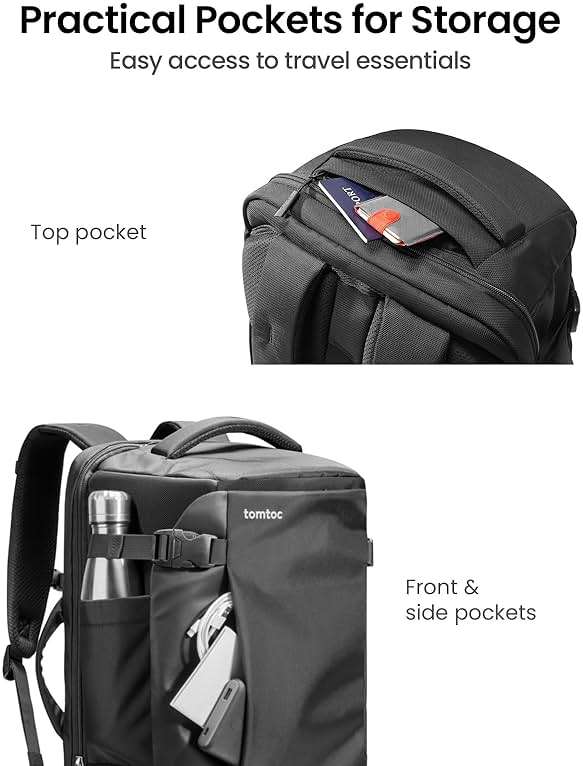 tomtoc Travel Backpack 40L, TSA Friendly Flight Approved Carry-on Luggage Hand Water-resistant Lightweight Business Rucksack, Durable Large Weekender Bag Daypack Fits 17.3 Inch Laptop, PFAS Free - Image 7