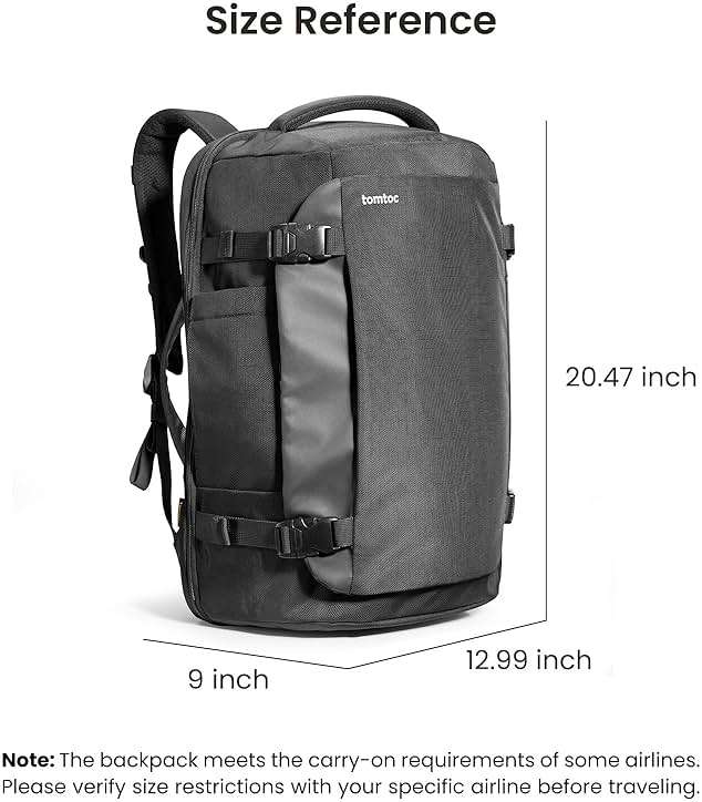 tomtoc Travel Backpack 40L, TSA Friendly Flight Approved Carry-on Luggage Hand Water-resistant Lightweight Business Rucksack, Durable Large Weekender Bag Daypack Fits 17.3 Inch Laptop, PFAS Free - Image 9