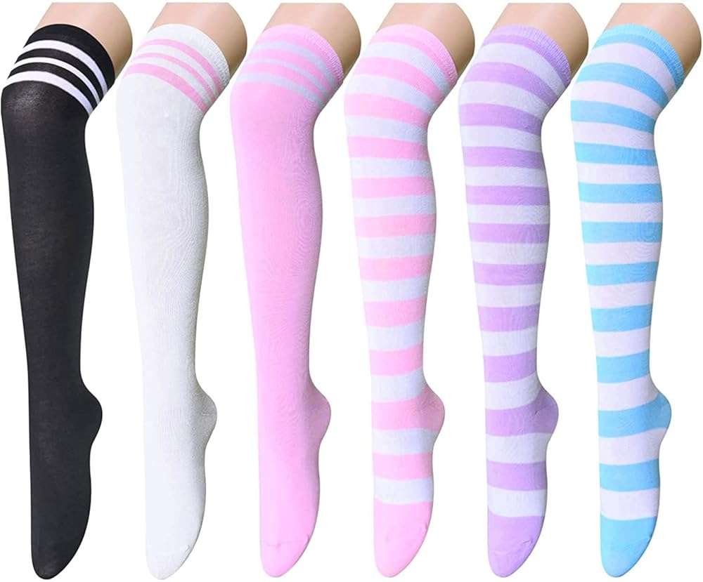 sockfun Striped Thigh High Socks - Christmas Over the Knee High Stockings for Women Teen Girls - Image 1