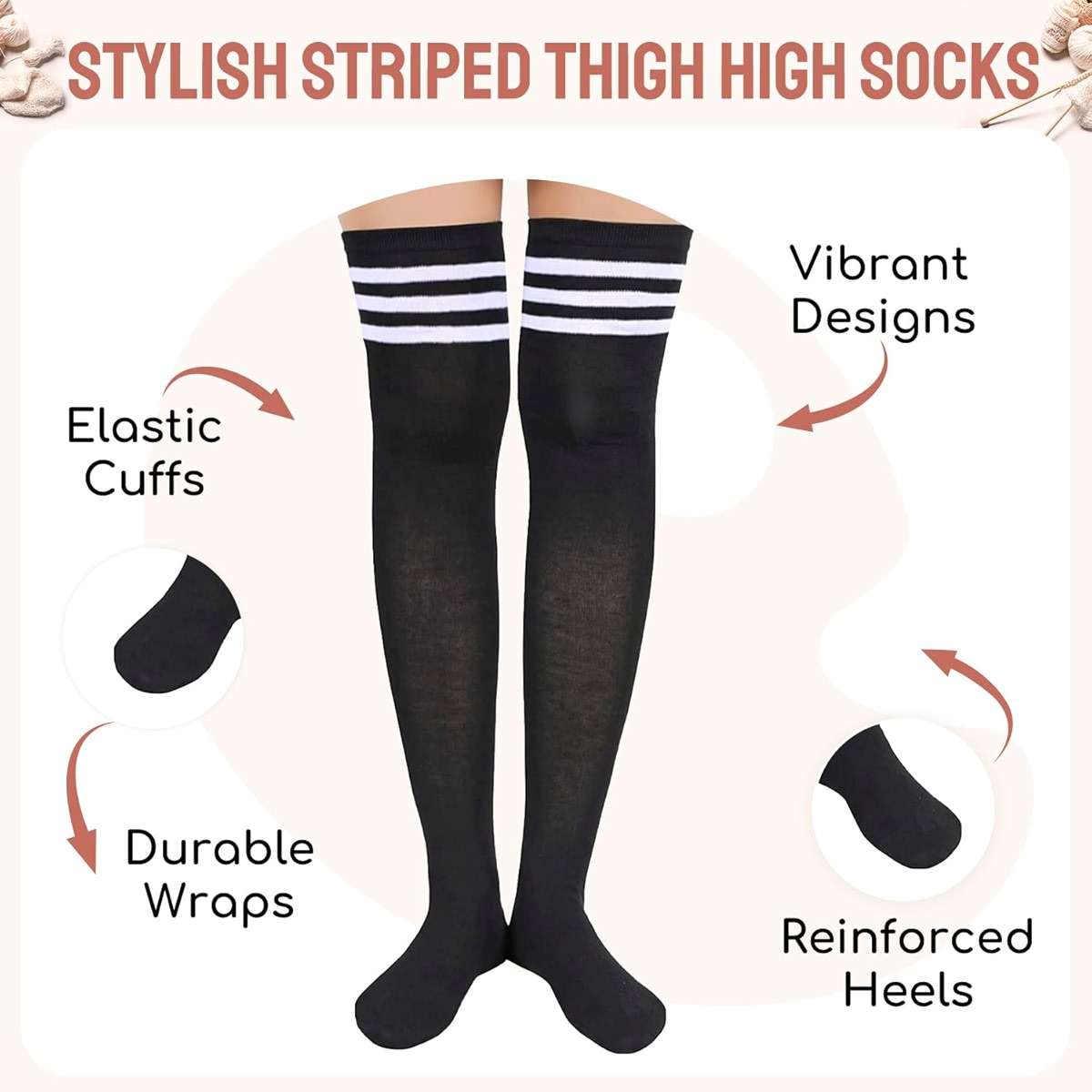 sockfun Striped Thigh High Socks - Christmas Over the Knee High Stockings for Women Teen Girls - Image 4